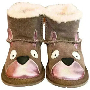 EMU Australia Kanga Walker Leather Boots Mocha Shearling Pink Size 24-30 Months